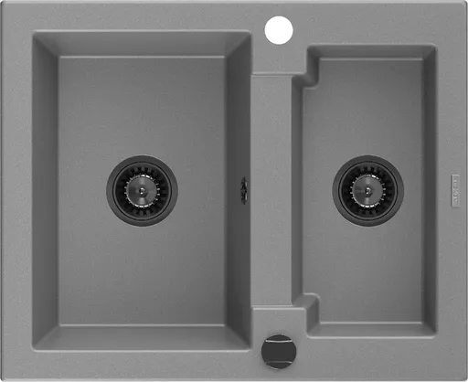 MEXEN/S Carlos s granitový dřez 1.5 582 x 475 mm, šedá, + černý sifon 6518581500-71-B