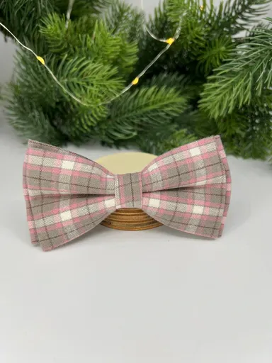 Vsepropejska Louis károvaný motýlek pro psa na obojek Barva: Růžová, Rozměr (cm): 5x11 cm