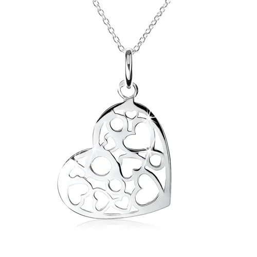 Stříbrný náhrdelník 925, přívěsek ve tvaru srdce s výřezy ve tvaru srdcí a kruhů