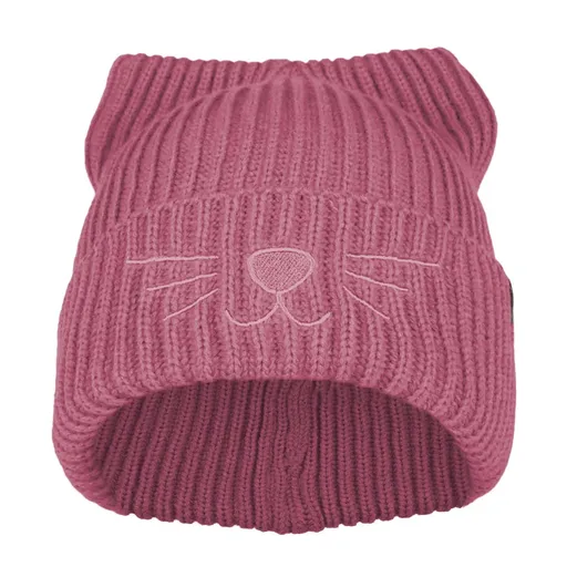 Bontis Pletená čepice s výšivkou Kočka - Světlá orchidea | uni