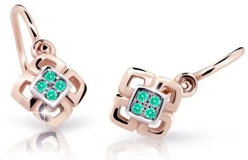 Cutie Jewellery Dětské bicolor náušnice z růžového zlata C2240-10-X-4 světle zelená