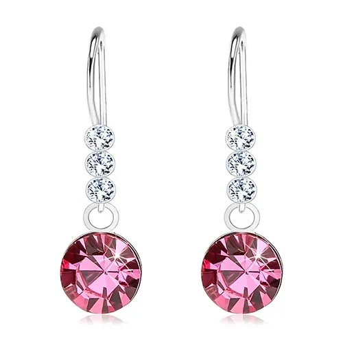 Stříbrné náušnice 925, krystaly Swarovski čiré a růžové barvy