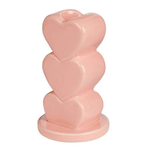 HEARTS Svícen na dlouhou svíčku 12 cm - růžová