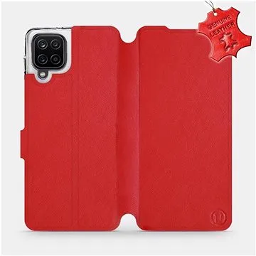Flip pouzdro na mobil Samsung Galaxy A12 - Červené - kožené -   Red Leather (5903516613533)