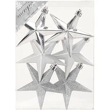 LAALU Sada 6 ks ozdob hvězdičky stříbrné mix 9 cm (LAU-1407)