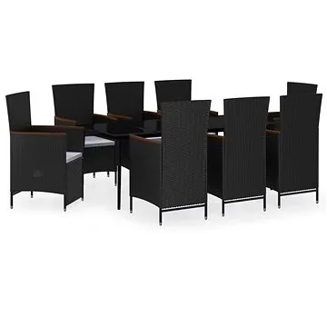 9dílný zahradní jídelní set s poduškami černý, 3099468 (3099468)