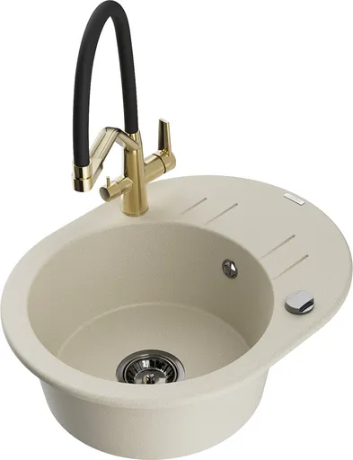 MEXEN/S Kevin granitový dřez 1-miska včetně baterie Duo, béžová 6517-69-671701-57-B