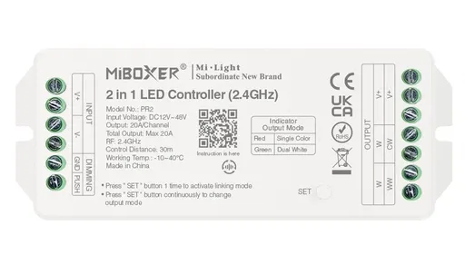 LED Solution Mi-Light MiBoxer RF Přijímač 20A 2v1 pro jednobarevné a CCT LED pásky PR2