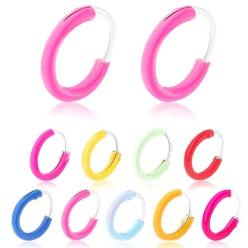 Náušnice ze stříbra 925, tenký kroužek v pastelových barvách, 8 mm - Barva: Růžová