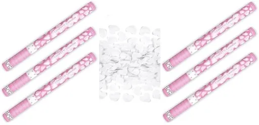 Konfety svatební 60 cm 6 ks BÍLÉ SRDCE - PARTYKONF