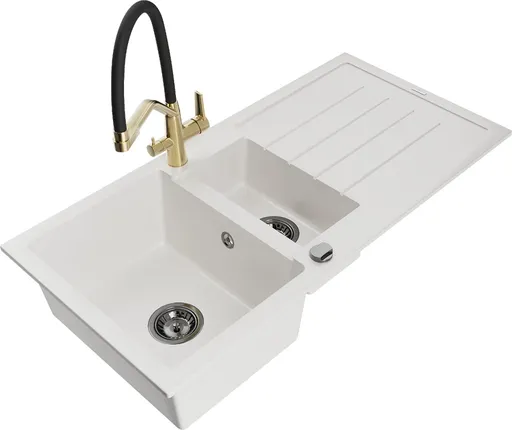 MEXEN/S Andres granitový dřez s odkapávačem včetně baterie Duo, bílá 6515-20-671701-57-B