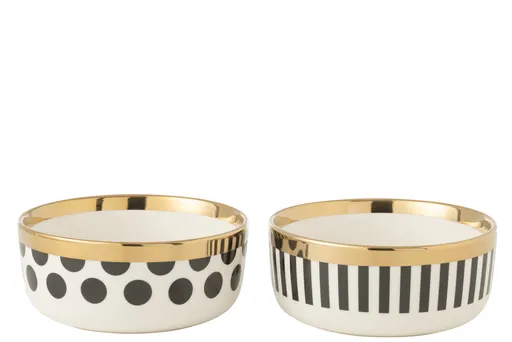 Set 2ks bílo-černá miska se zlatými detaily Hollywood - Ø 14*6 cm 49205