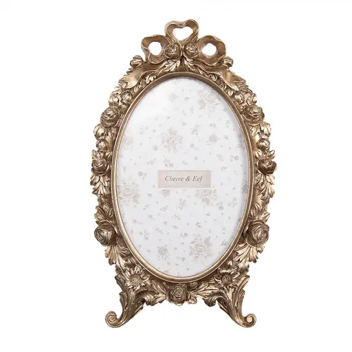 Zlatý antik fotorámeček zdobený mašlí a růžemi - 13*2*23 cm / 10*15 cm 2F1283