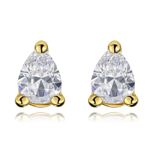 Náušnice ze 14K žlutého zlata s čirou zirkonovou slzou