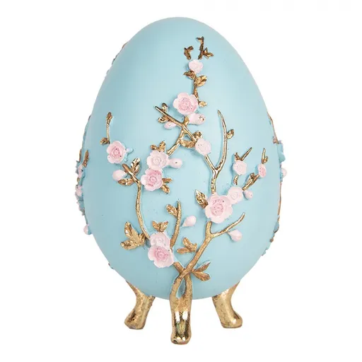 Modré vajíčko zdobené květy a zlatými větvičkami - Ø 12*18 cm Clayre & Eef
