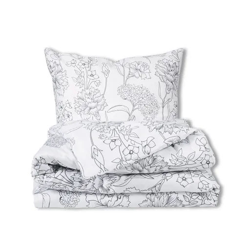 Matex Saténové povlečení Šedé květy, 140 x 200 cm, 70 x 90 cm