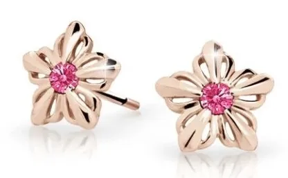 Cutie Jewellery Dětské kytičkové náušnice z růžového zlata C2238-30-X-4 fuchsiová