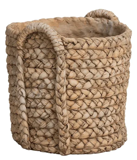 Hnědý cementový květináč s pleteným vzorem z listů Leavia - 37*38*38cm J-Line by Jolipa