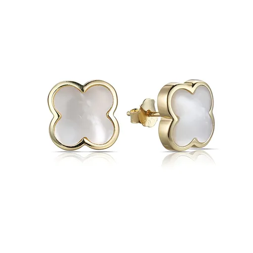 MOISS Pozlacené náušnice s perletí Čtyřlístek E0002804