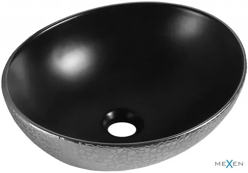 MEXEN Elza umyvadlo na desku 40 x 33, černá  mat/stříbrná dekor 21014022