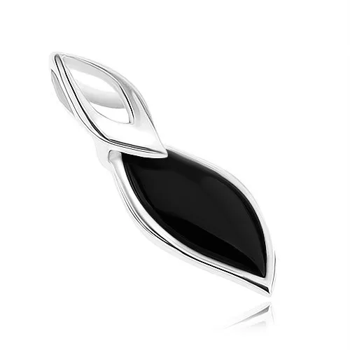 Přívěsek - stříbro 925, lístek s černou výplní, jemný obrys