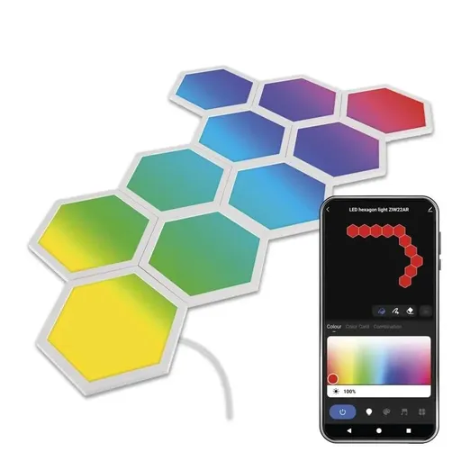 EMOS GoSmart RGBIC Startovací sada LED panelů Hexagon 19W s WiFi, 10 kusů ZIW22AR