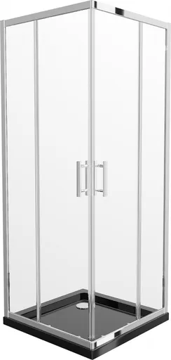 MEXEN/S Rio čtvercový sprchový kout 80 x 80, transparent, chrom + vanička se sifonem Flat, černý 860-080-080-01-00-4070