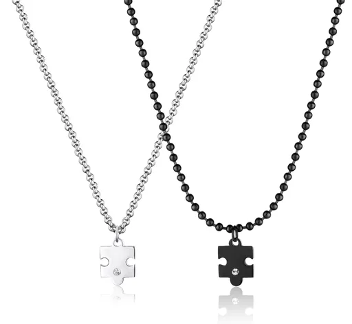 S'Agapõ Sada partnerských ocelových náhrdelníků Puzzle Me + You SEY01