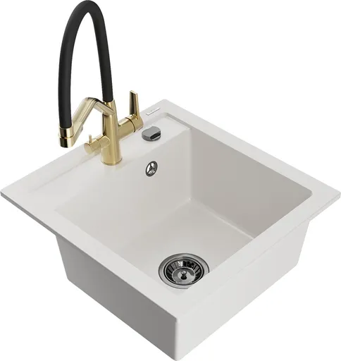 MEXEN/S Vito granitový dřez 1-miska včetně baterie Duo, bílá 6503-20-671701-57-B