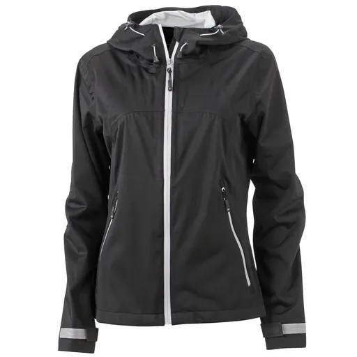 James & Nicholson (Daiber) Dámská softshellová bunda s kapucí JN1097 - Černá / stříbrná | L