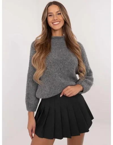 Tmavě šedý oversize svetr s buffovými rukávy