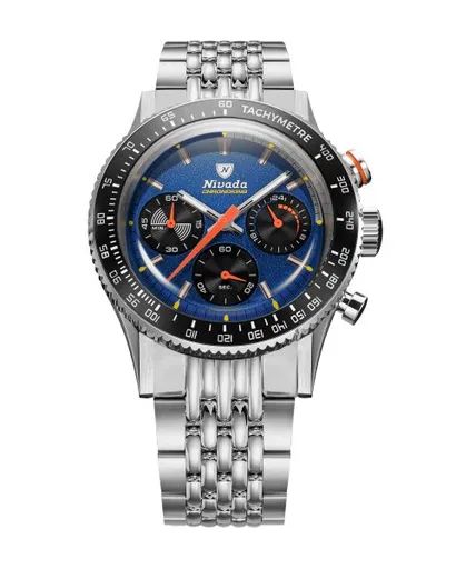 Nivada Grenchen Chronoking Mecaquartz Racing Blue - Inter. Bezel - Beads of Rice