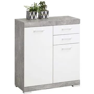 FMD Prádelník se 2 dveřmi a 2 zásuvkami 80x34,9x89,9cm betonová a bílá