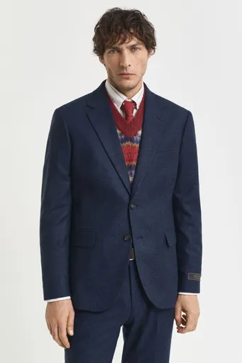 SAKO GANT FLANNEL HERRINGBONE SUIT JACKET EVENING BLUE