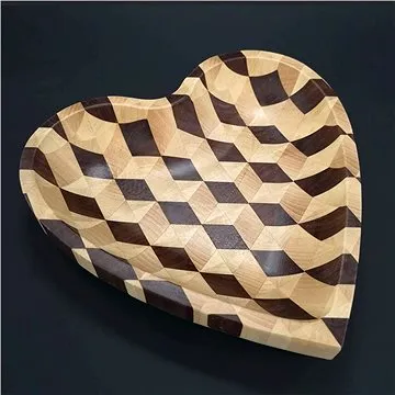 AMADEA Dřevěná miska ve tvaru srdce mozaika, masivní dřevo, 3 druhy dřevin, rozměr 25x25x4,5 cm (30778-00)