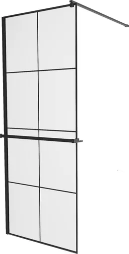 MEXEN/S KIOTO Sprchová zástěna WALK-IN s poličkou a držákem ručníků 80 x 200, transparent/černá 8 mm, černá 800-080-121-70-77