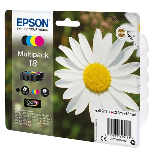 EPSON T1806 (C13T18064022) - originální cartridge, černá + barevná, 1x5,2ml/3x3,3ml