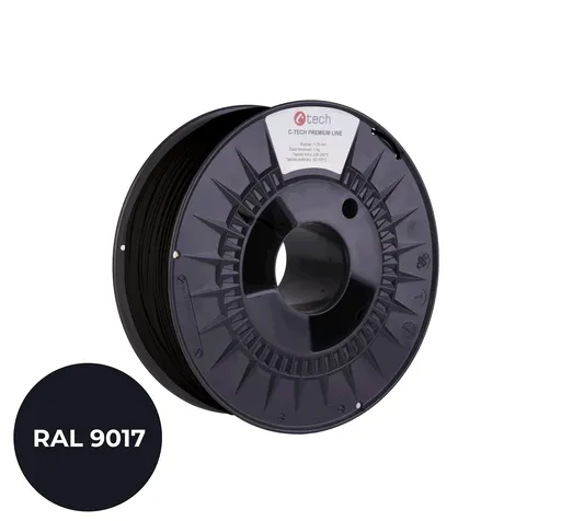 C-Tech 3DF-P-PLA1.75-9017 3D filament, PREMIUM LINE, PLA, dopravní černá, RAL9017, 1,75mm, 1kg