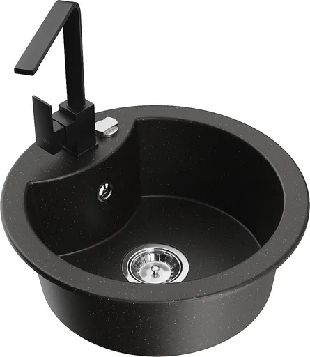 MEXEN/S Diego granitový dřez 1-miska včetně baterie Rita, černý/zlatý metalik 6512-75-670300-70