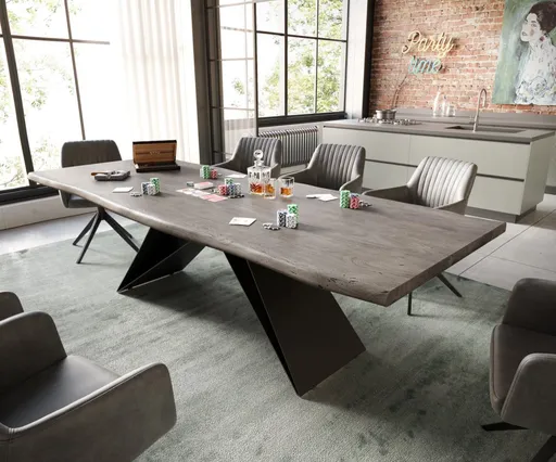 Jídelní stůl Edge 260x100 akácie platinová podnož ve tvaru