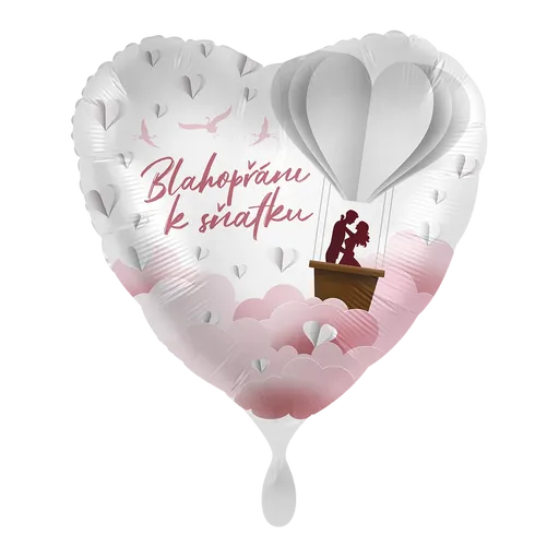 Premioloon Fóliový balón srdce - Blahopřání k sňatku