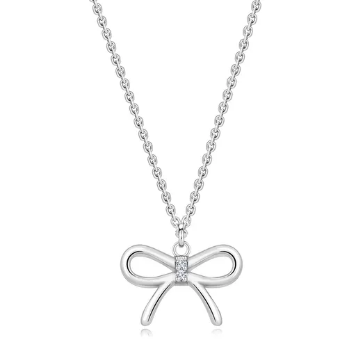 Stříbrný náhrdelník 925 - kontura mašle s čirými diamanty uprostřed