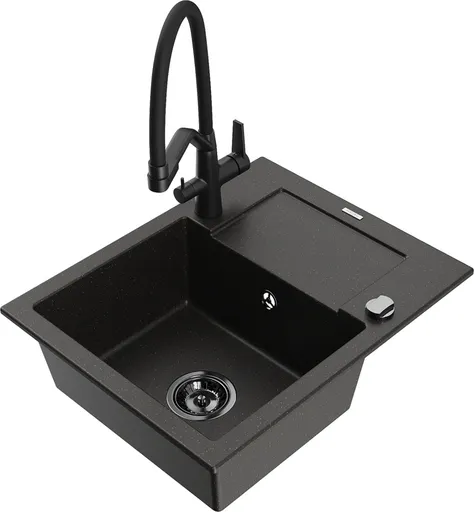 MEXEN/S Enzo granitový dřez s odkapávačem včetně baterie Duo, černá/zlatá metalik 6506-75-671701-70-B