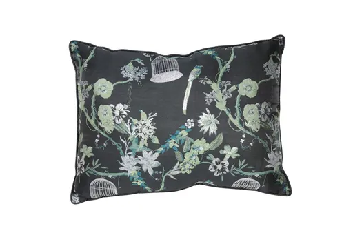 Tmavý podlouhlý polštář s ptáčky a květy Prisha - 60*45 cm Light & Living
