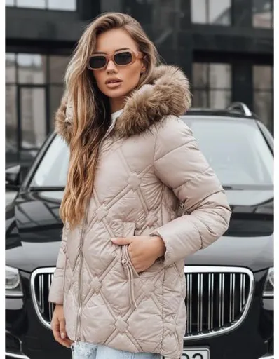 Dámská zimní bunda s kožešinou béžová