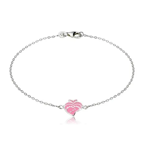 Stříbrný náramek 925 - lesklá oválná očka, rybička zdobená růžovou glazurou