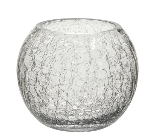 Skleněný kulatý svícen s popraskáním S - 12*12*9,5 cm J-Line by Jolipa