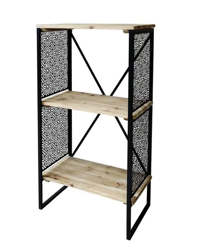 Přírodně černý kovový regál se 2 dřevěnými policemi  Vence - 60*35*113 cm 40047124