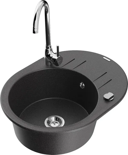 MEXEN/S Kevin granitový dřez s odkapávačem včetně baterie Telma, černá kropenatá 6517-76-670200-00