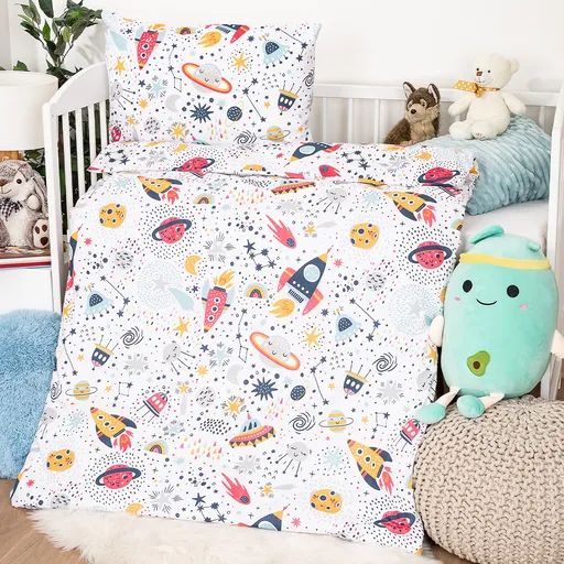4Home Dětské bavlněné povlečení do postýlky Cosmic Adventure, 100 x 135 cm, 40 x 60 cm